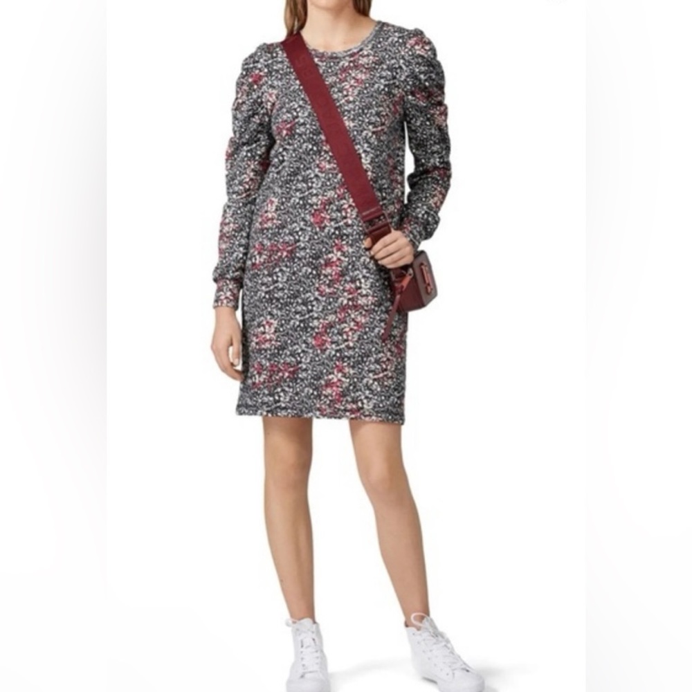 Rebecca Minkoff ditsy floral Janine sweatshirt dress puff long sleeve crew neck